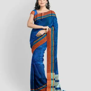 Woodloom Self Design, Woven Handloom Silk Blend, Cotton Blend Saree (Blue) - Image 4
