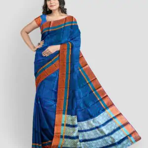 Woodloom Self Design, Woven Handloom Silk Blend, Cotton Blend Saree (Blue) - Image 5