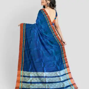 Woodloom Self Design, Woven Handloom Silk Blend, Cotton Blend Saree (Blue) - Image 6
