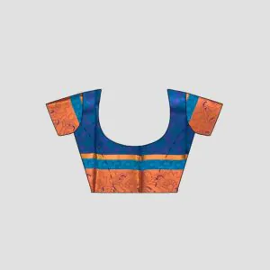 Woodloom Self Design, Woven Handloom Silk Blend, Cotton Blend Saree (Blue) - Image 7