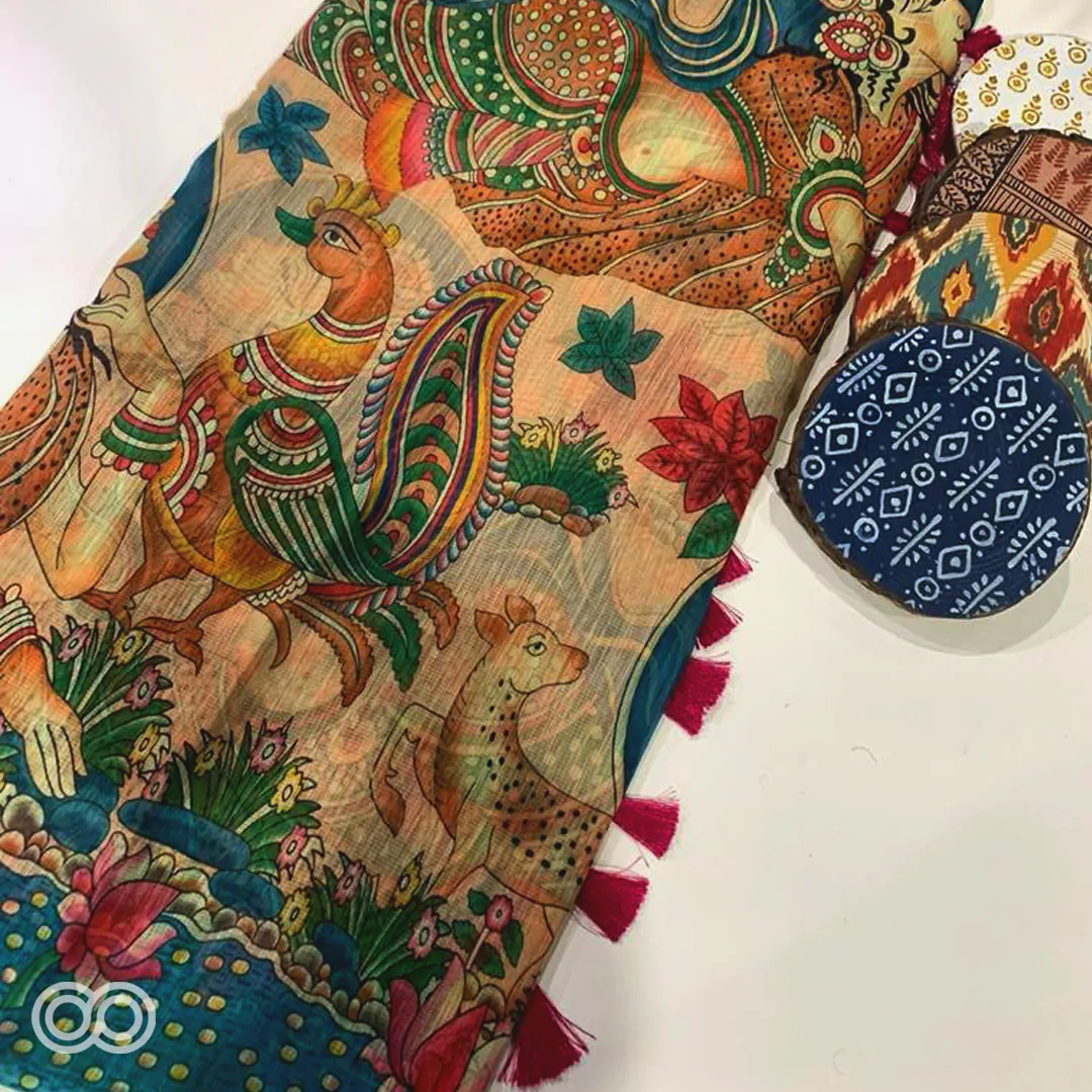 KALAMKARI LINEN BLEND SAREE