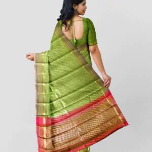 Woodloom Striped Handloom Cotton And Silk Blend Saree - Image 4