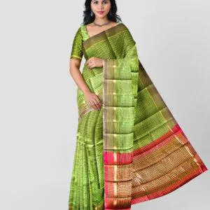Woodloom Striped Handloom Cotton And Silk Blend Saree