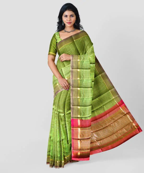Woodloom Striped Handloom Cotton And Silk Blend Saree