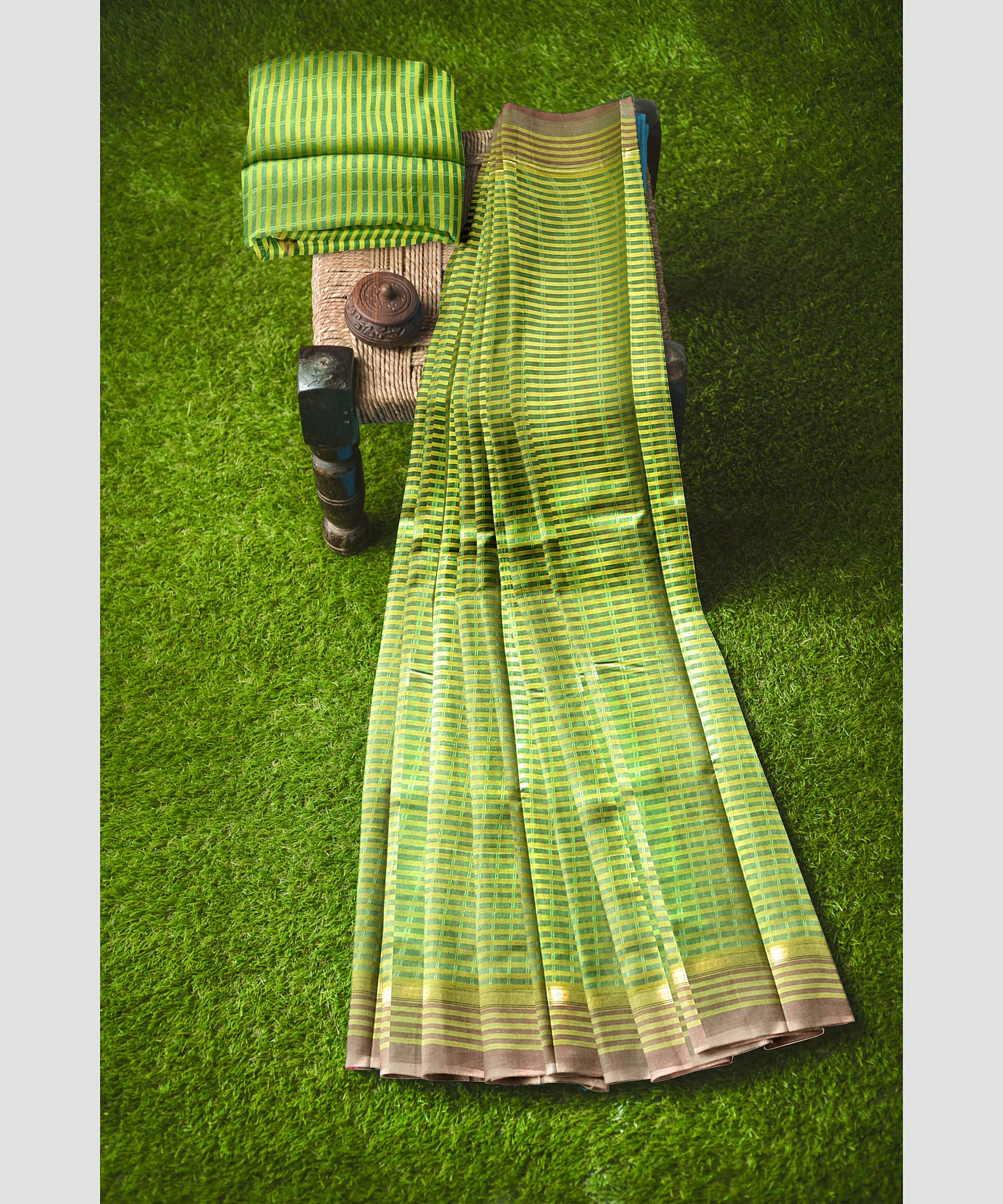 Woodloom Striped Handloom Cotton And Silk Blend Saree - Image 6