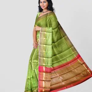 Woodloom Striped Handloom Cotton And Silk Blend Saree - Image 2