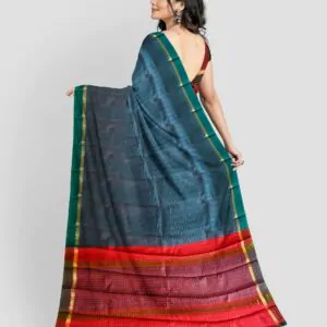 Woodloom Striped Handloom Cotton And Silk Blend Saree - Image 3