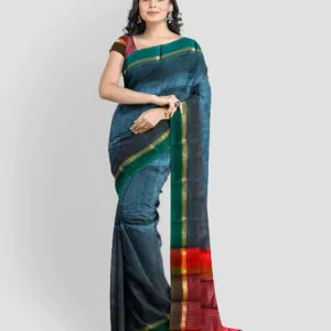 Woodloom Striped Handloom Cotton And Silk Blend Saree - Image 2