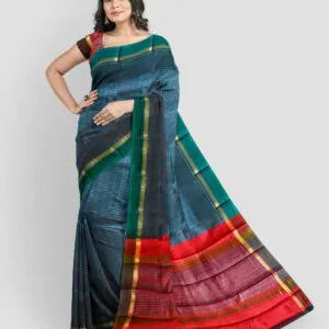 Woodloom Striped Handloom Cotton And Silk Blend Saree