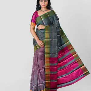 Woodloom Handloom Saree Cotton And Kora Silk Blend With Kasavu Border