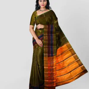 Woodloom Handloom Saree Cotton And Kora Silk Blend With Kasavu Border