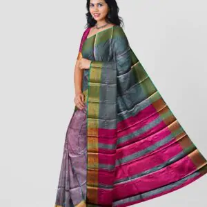 Woodloom Handloom Saree Cotton And Kora Silk Blend With Kasavu Border - Image 2