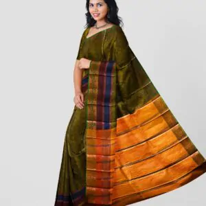 Woodloom Handloom Saree Cotton And Kora Silk Blend With Kasavu Border - Image 2