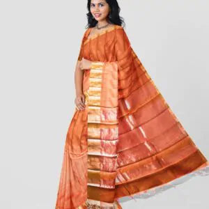 Woodloom Handloom Saree Cotton And Kora Silk Blend With Copper Finish Kasavu Border - Image 2