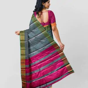 Woodloom Handloom Saree Cotton And Kora Silk Blend With Kasavu Border - Image 3