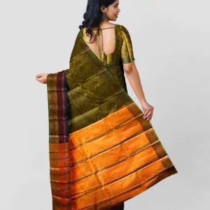 Woodloom Handloom Saree Cotton And Kora Silk Blend With Kasavu Border - Image 3