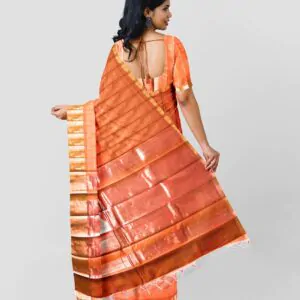 Woodloom Handloom Saree Cotton And Kora Silk Blend With Copper Finish Kasavu Border - Image 3