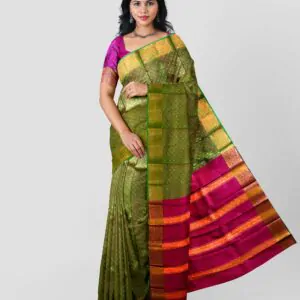 Woodloom Handloom Saree Cotton And Kora Silk Blend With Kasavu Border