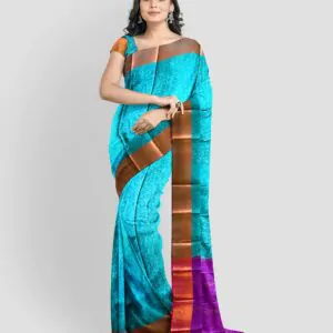 Woodloom Handloom Saree Cotton And Kora Silk Blend With Kasavu Border