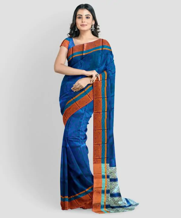 Woodloom Handloom Saree Cotton And Kora Silk Blend With Kasavu Border