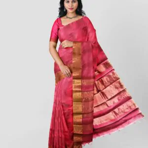 Woodloom Handloom Saree Cotton And Kora Silk Blend With Copper Finish Kasavu Border