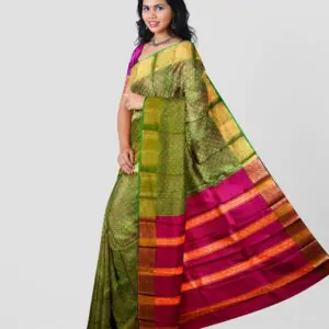 Woodloom Handloom Saree Cotton And Kora Silk Blend With Kasavu Border - Image 2