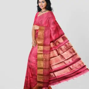 Woodloom Handloom Saree Cotton And Kora Silk Blend With Copper Finish Kasavu Border - Image 3