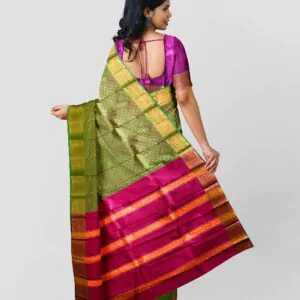 Woodloom Handloom Saree Cotton And Kora Silk Blend With Kasavu Border - Image 3