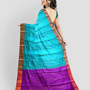 Woodloom Handloom Saree Cotton And Kora Silk Blend With Kasavu Border - Image 3