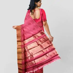Woodloom Handloom Saree Cotton And Kora Silk Blend With Copper Finish Kasavu Border - Image 4
