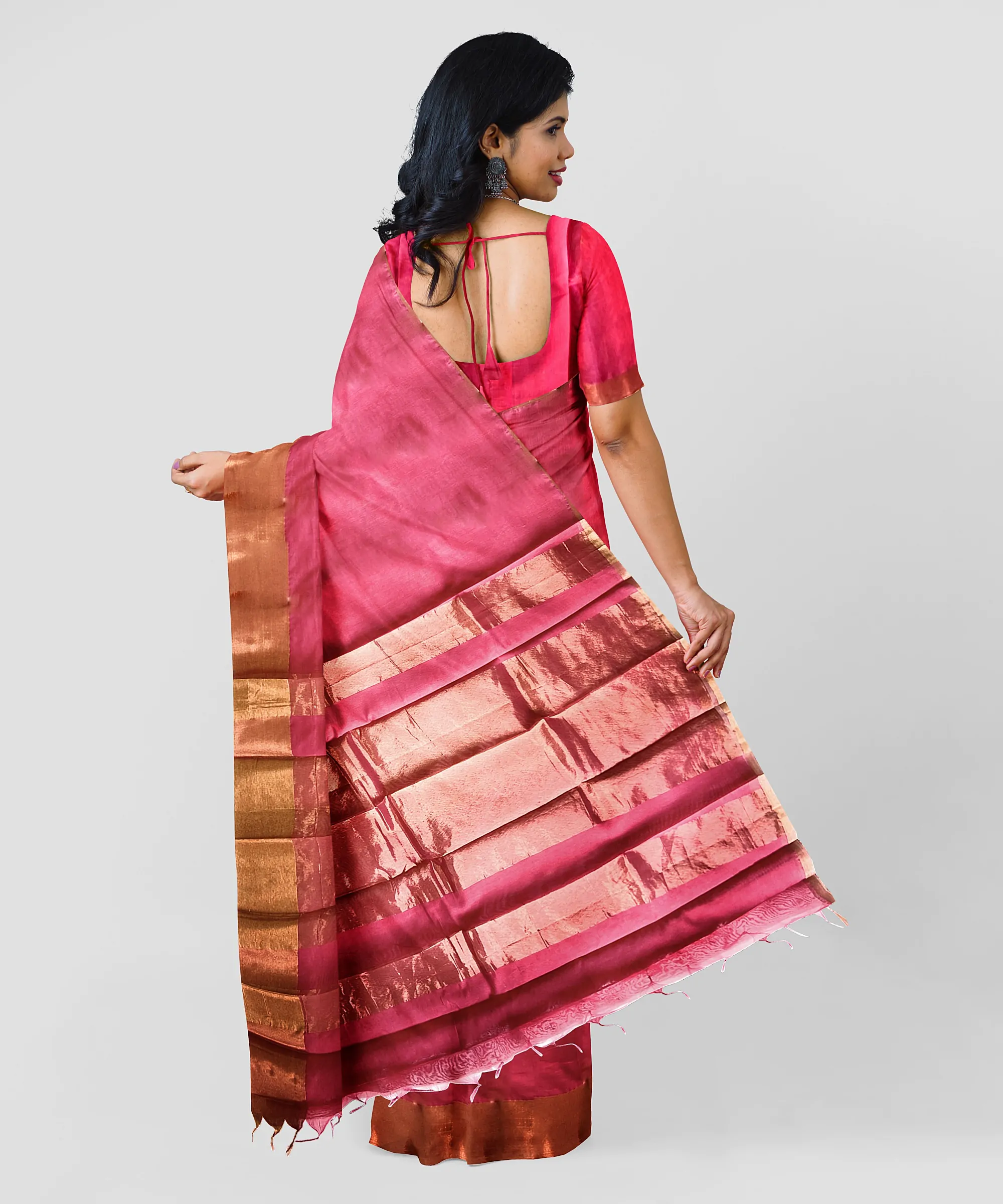Woodloom Handloom Saree Cotton And Kora Silk Blend With Copper Finish Kasavu Border - Image 4