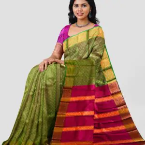 Woodloom Handloom Saree Cotton And Kora Silk Blend With Kasavu Border - Image 4