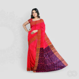 Woodloom Handloom Saree Cotton And Kora Silk Blend With Kasavu Border