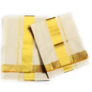 Woodloom Women Single Set Mundu With Kuri - Image 4