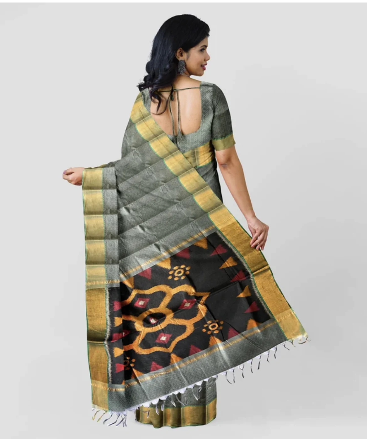 WOODLOOM HANDLOOM WOVEN POCHUMPALLY SAREE - Image 3