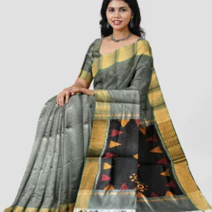 WOODLOOM HANDLOOM WOVEN POCHUMPALLY SAREE - Image 2