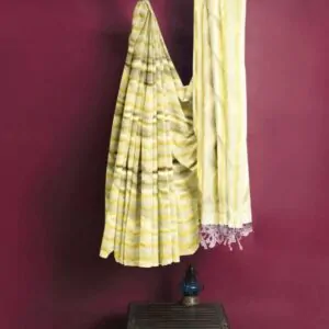 WOODLOOM STRIPED KASAVU  HANDLOOM COTTON SAREE - Image 5