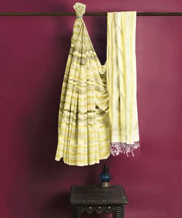 WOODLOOM STRIPED KASAVU  HANDLOOM COTTON SAREE - Image 5