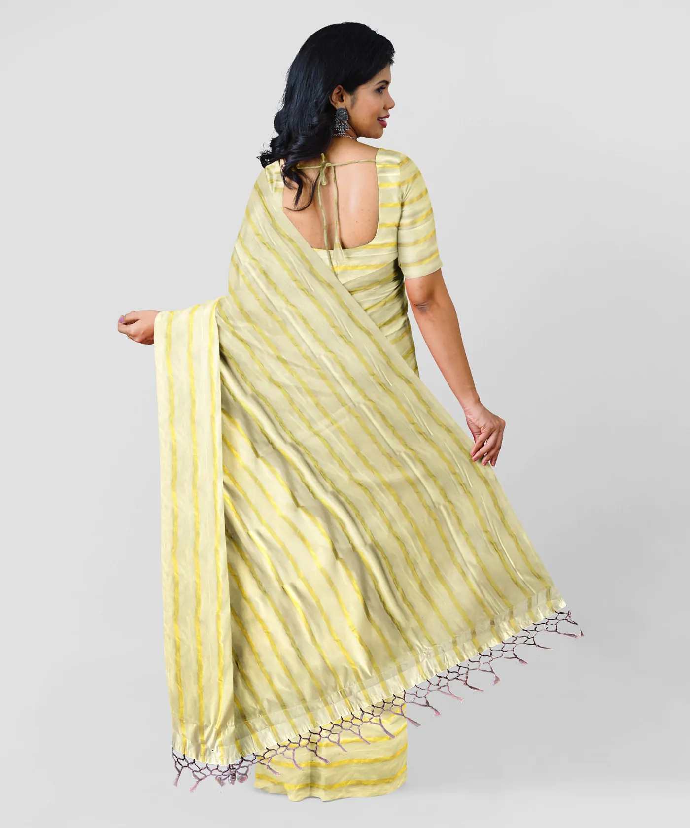 WOODLOOM STRIPED KASAVU  HANDLOOM COTTON SAREE - Image 2