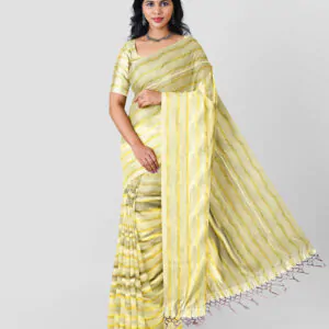 WOODLOOM STRIPED KASAVU  HANDLOOM COTTON SAREE - Image 4