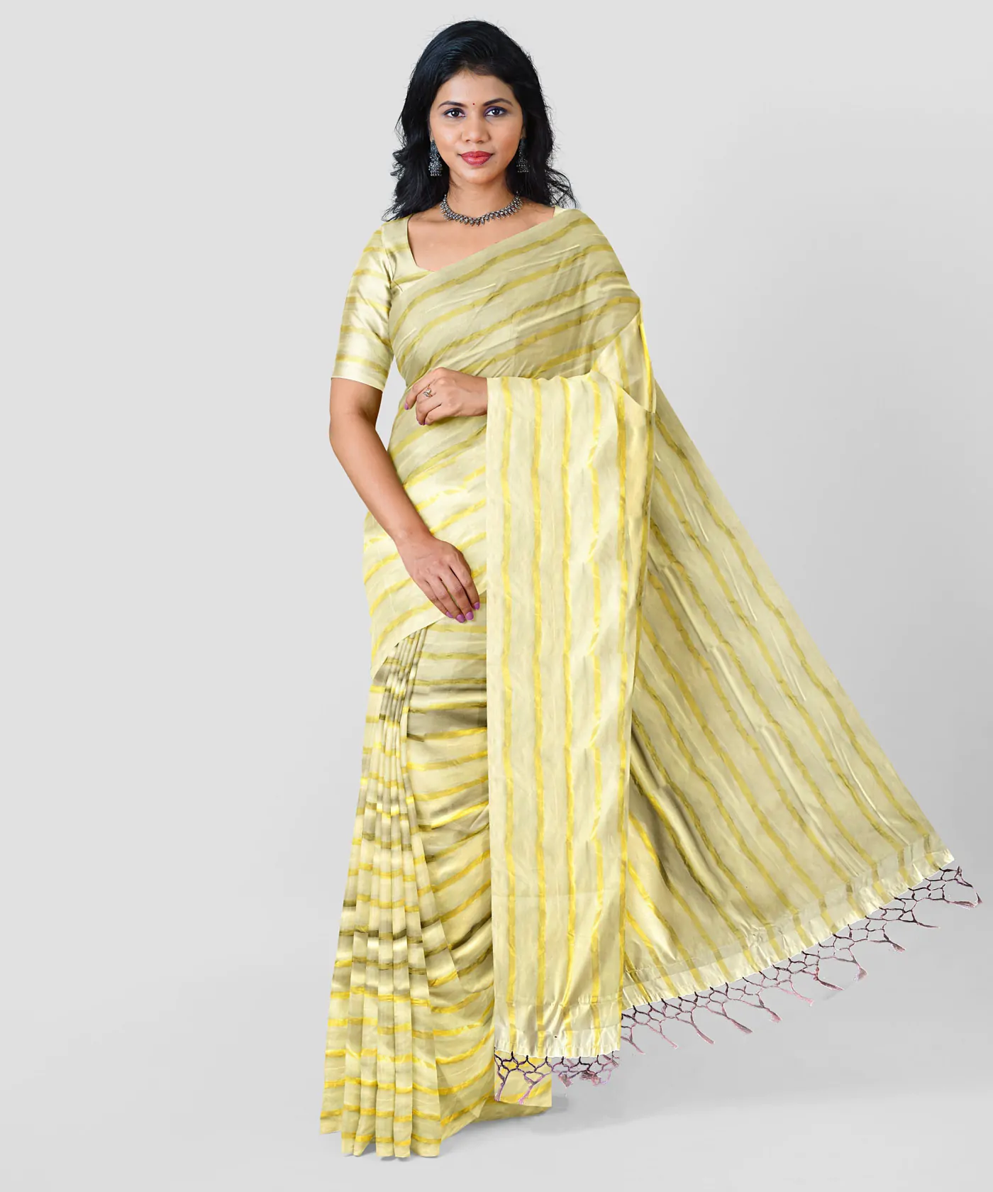 WOODLOOM STRIPED KASAVU  HANDLOOM COTTON SAREE - Image 4