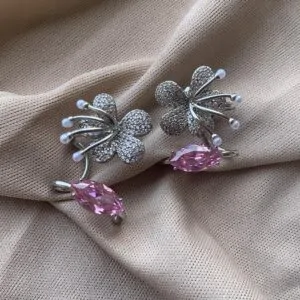 Kallos By Woodenza Pink Stone Earrings - Image 2