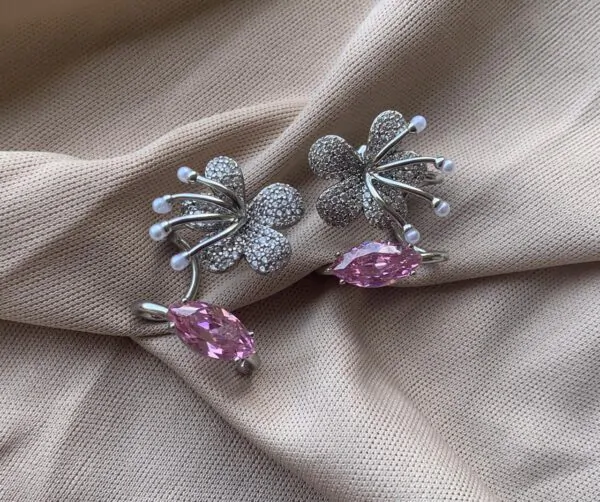 Kallos By Woodenza Pink Stone Earrings