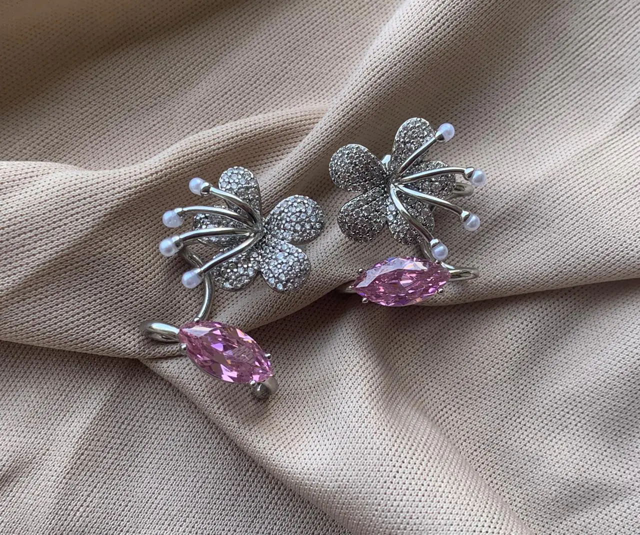 Kallos By Woodenza Pink Stone Earrings