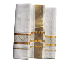 Woodloom Handloom Mundu Woven Men Dhoti Jaquard Design